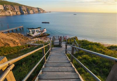 Blick auf The Needles bei Sonnenuntergang